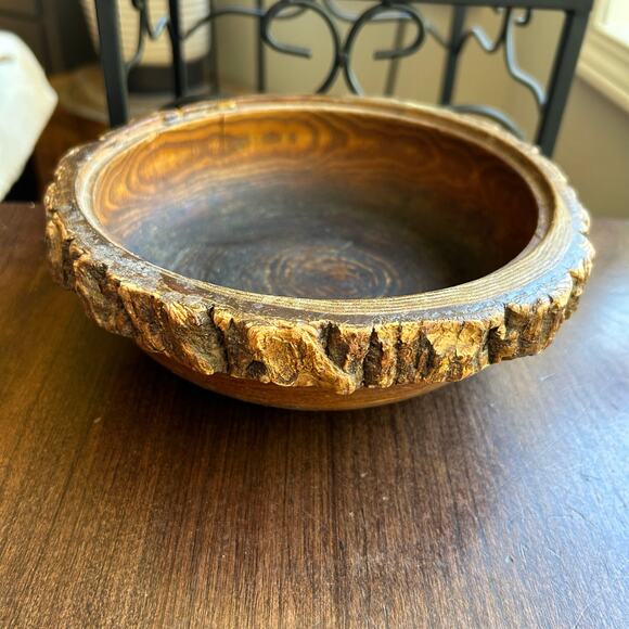 Vintage MCM Modern Wood Tree Bark Bowl Live Edge - Picture 6 of 10